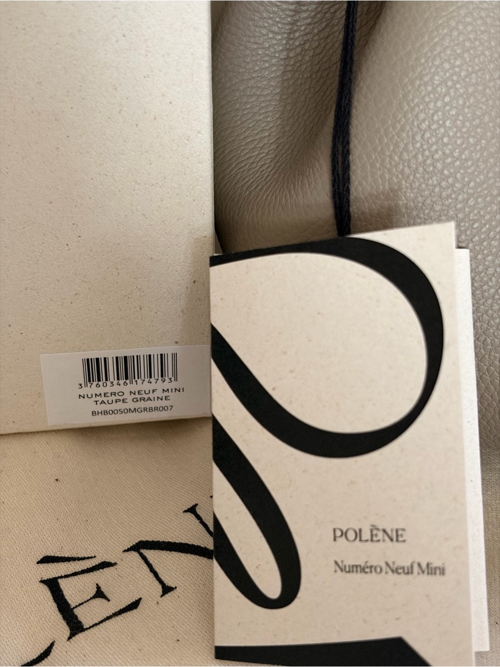 Polene Numero Neuf Mini Taupe grains leather top handle shoulder crossbody EUC - Picture 12 of 16